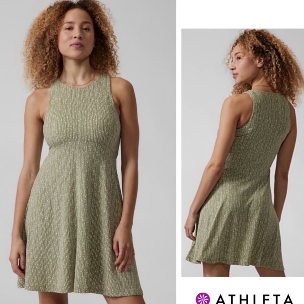 ATHLETA Santorini Thera Dress Halter Curved Empire Waist Green Size Small Tall